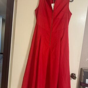 Elegant Red Midi Dress with Front Zipper